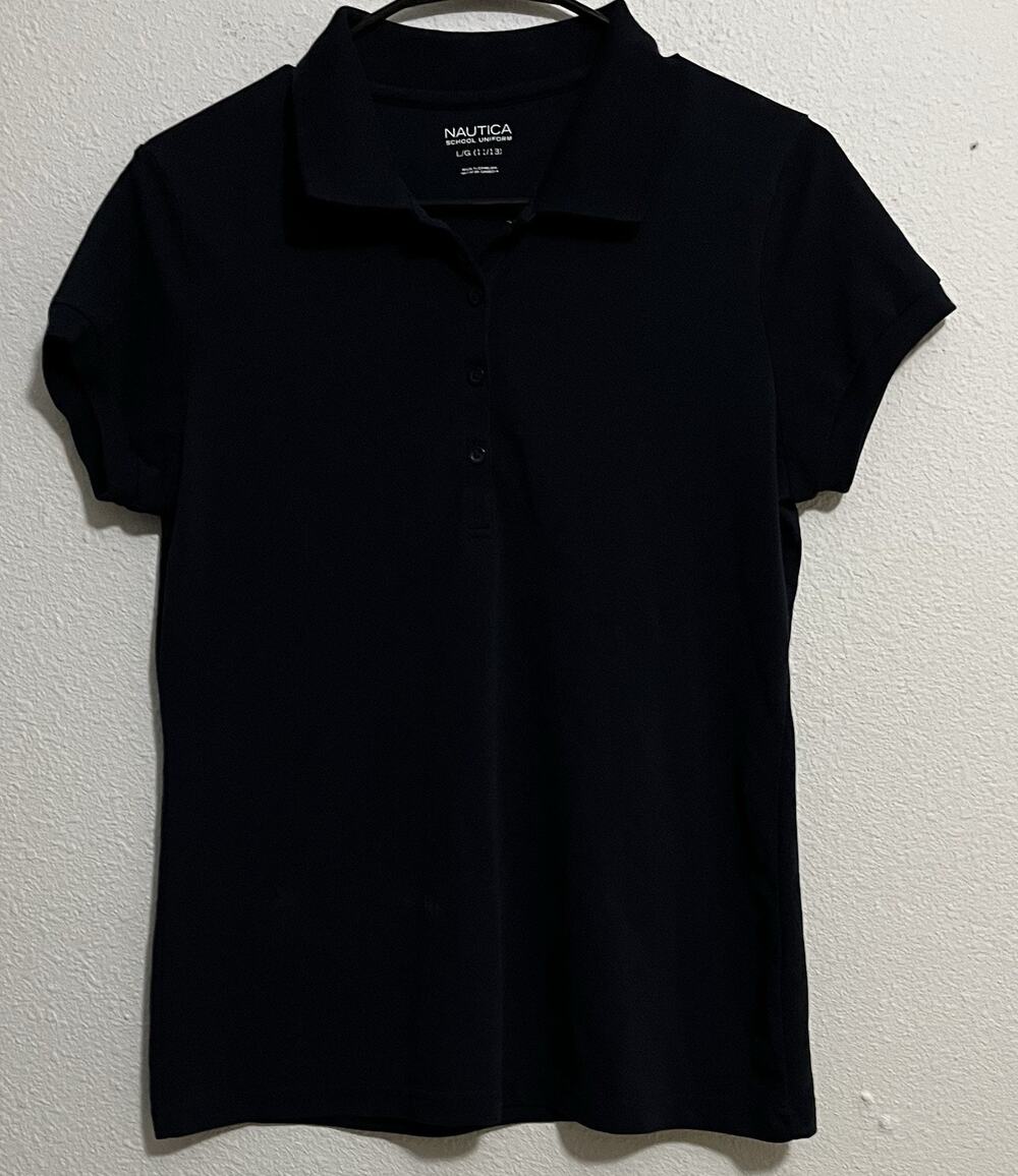 Nautica Girls School Uniform Polo Shirt Black Short Sleeve Knit Button L/G 11/13
